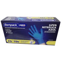 Bompack Luva Nitrílica Azul Média tamanho Pequeno com 100 unidades