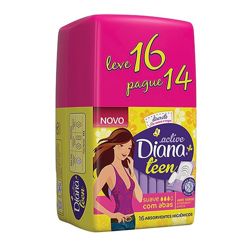 Absorvente Diana Teen com Abas 30 por 16 centímetros com 16 peças