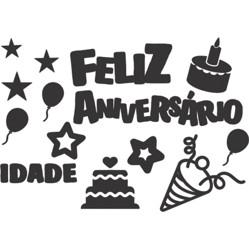 Adesivo Preto Feliz Aniversário - 1 Un