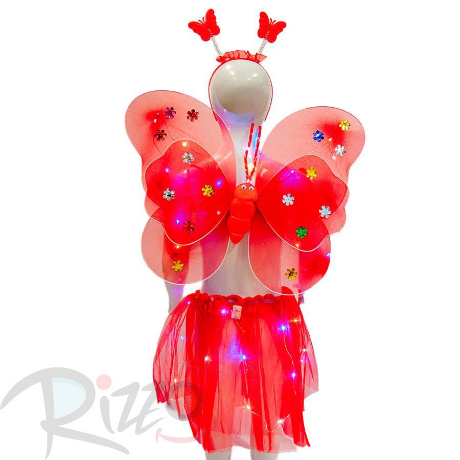 Kit Fantasia Carnaval - Borboleta - Tiara Led - Vermelho - Mod:638