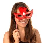 Máscara Gatinha Paetê com Penas e Haste