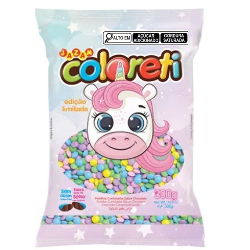 Confeito Chocolate Coloreti Unicórnio sortido 300g - Jazam