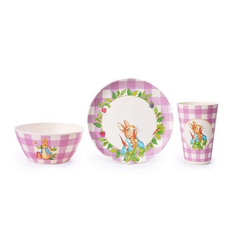 Kit Bambu Xadrez com Peter Rabbit Lilás e Branco - 3 Un