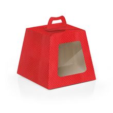 Caixa Mini para Panetone com Visor Cristalino Vermelho P 11X11X10 100G - 10 Un