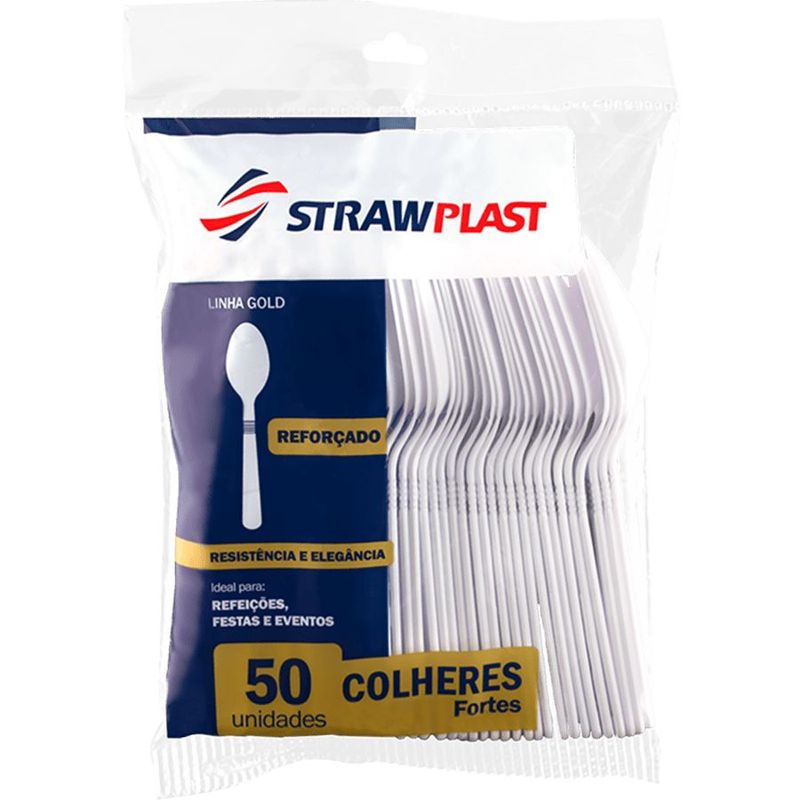 Strawplast - Colher Reforçada Branca com 10 Pacotes de 50 Unidades