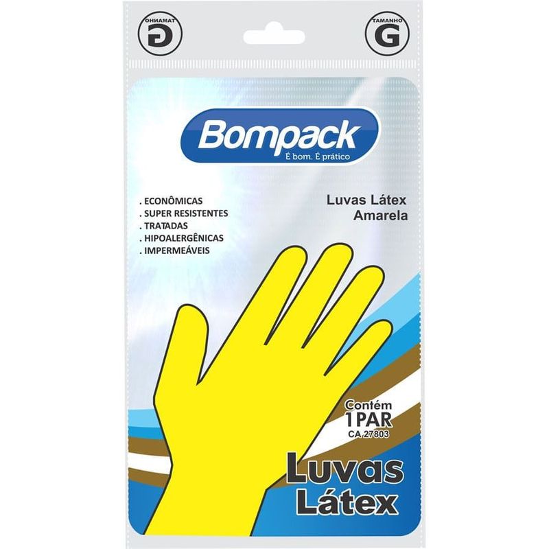 BomPack Luva de Borracha Grande Par Amarela
