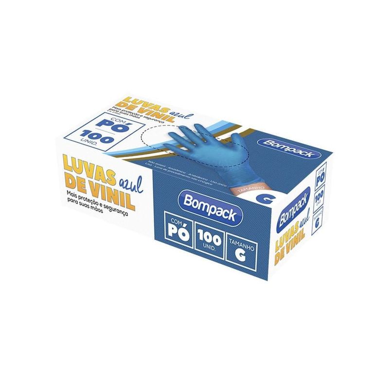 Bompack Luva Vinil Azul com Talco G com 100 Unidades.