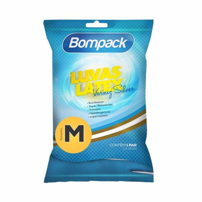 Bompack Luva de Borracha Tamanho M para Verniz Azul