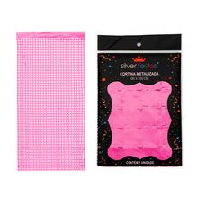 Cortina Quadriculada Metalizada Rosa Bebe