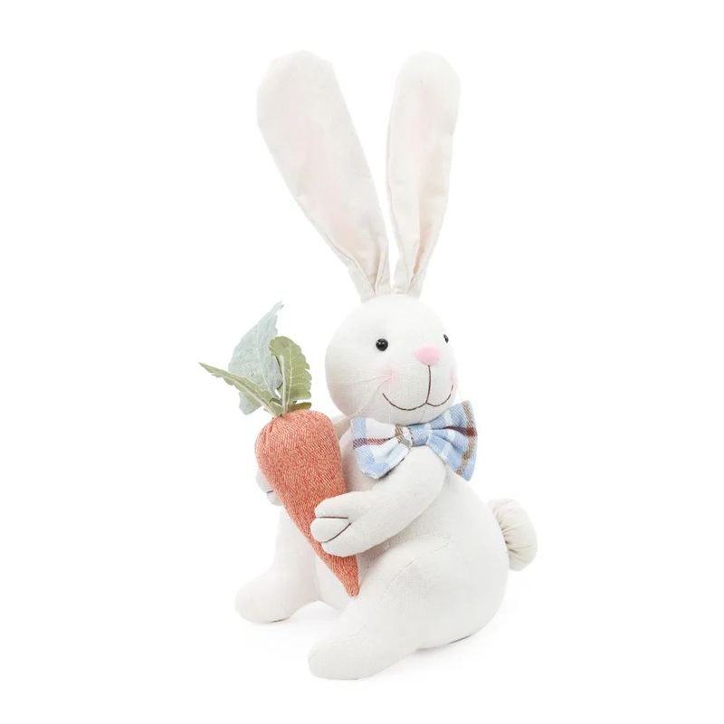 Coelhos Decorativos Sentado com Cenoura Branco e Azul (Terracota) - 1 Un