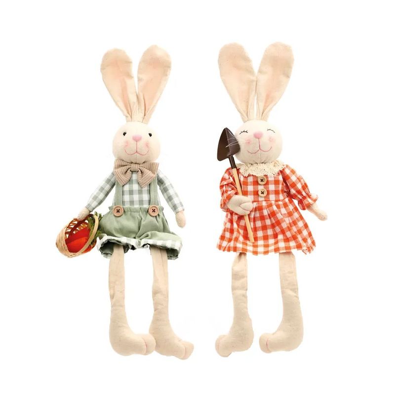 Casal Coelhos Decorativos Sentado (Laranja) - 2 Un