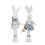 Casal Coelhos Decorativos Branco e Azul (Terracota) - 2 un