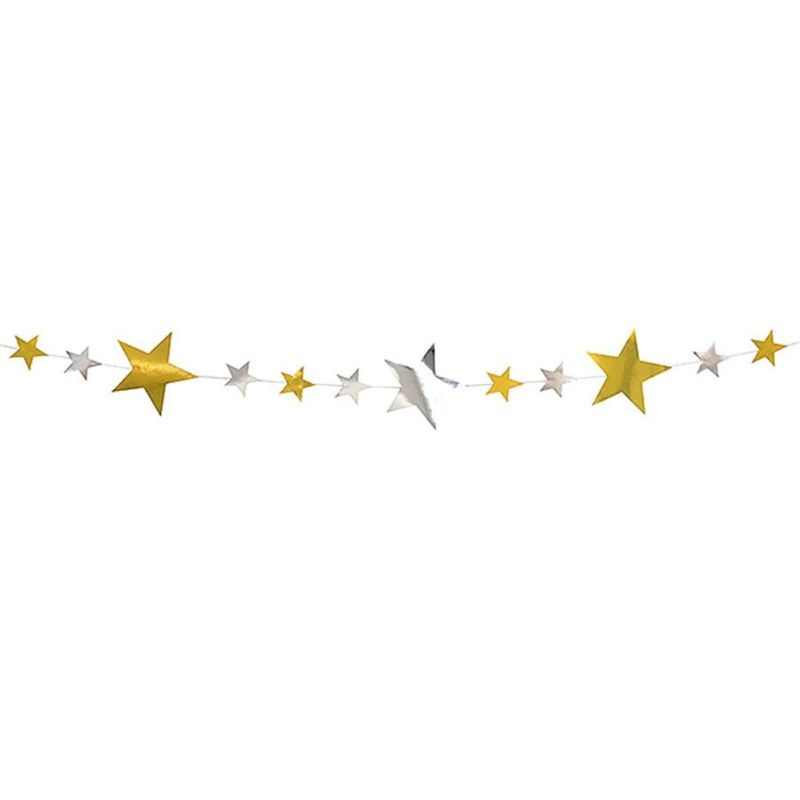 Móbile Artesanal Estrelas Prata e Dourado 1.5m