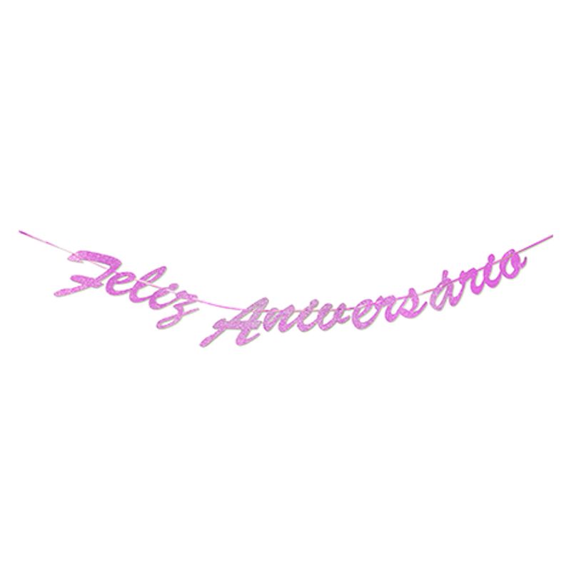 Faixa Feliz Aniversario Rosa com Glitter