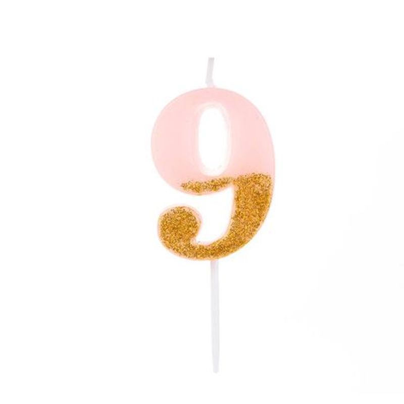 Vela Rosa Candy com Dourado Número 9 - VMR09