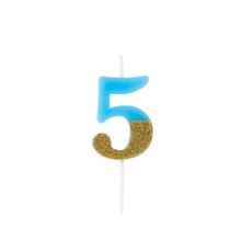 Vela Azul Candy com Dourado Número 5 - VMA05