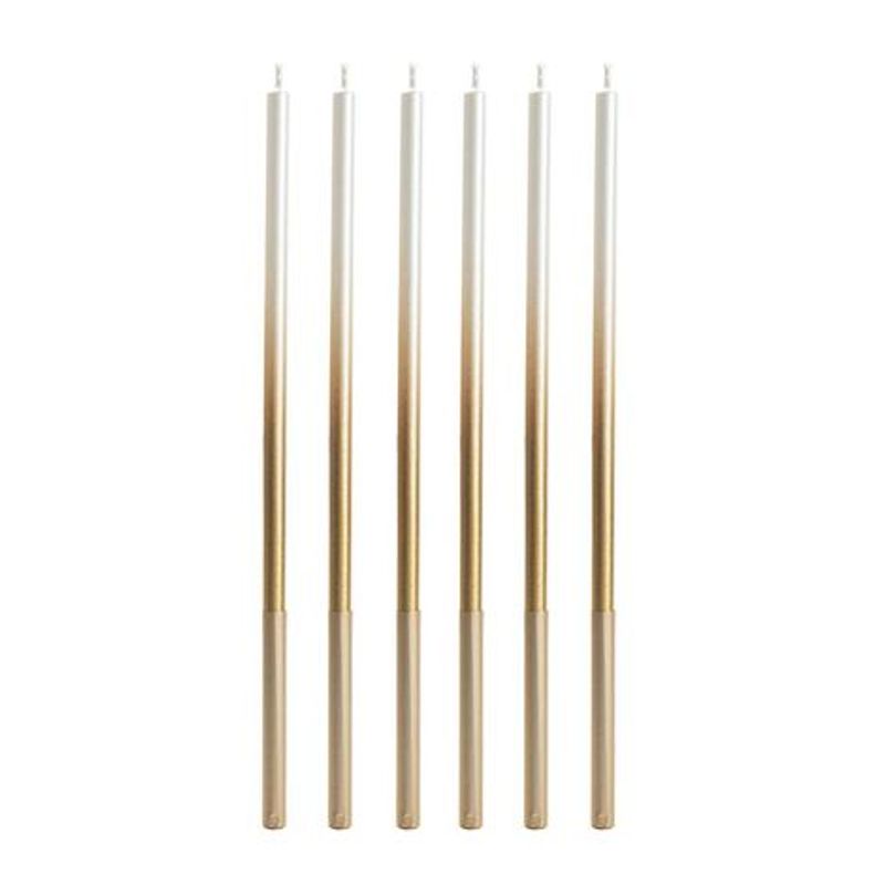 Vela Palito Gigante Degrade Perola com Dourado 15cm - V173 - 6 Un