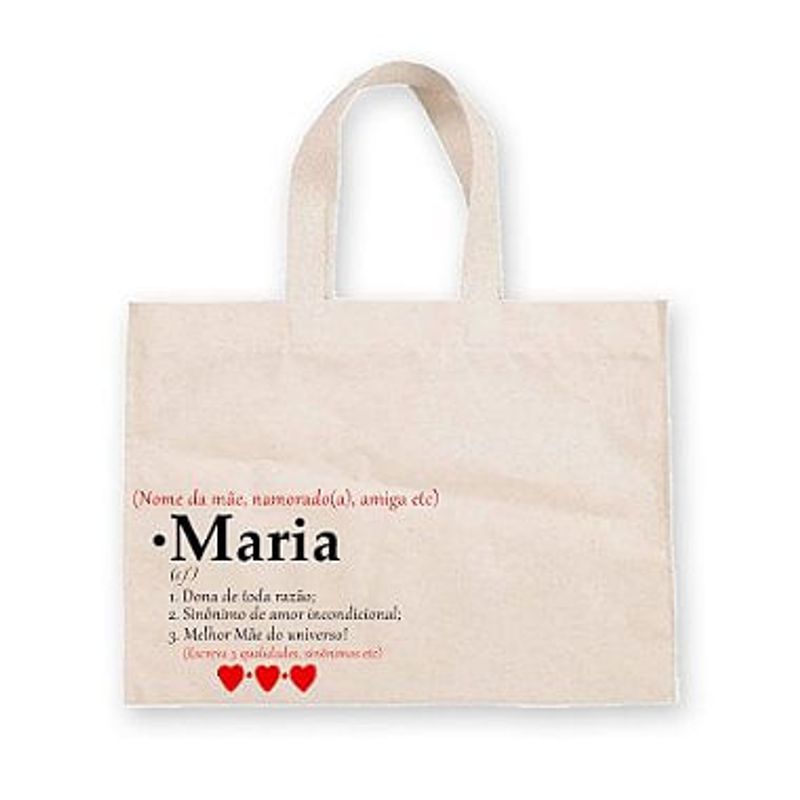 Sacola de Algodão Cru Personalizada - Sinônimos de Amor - 40cm x 33cm - 1 unidade