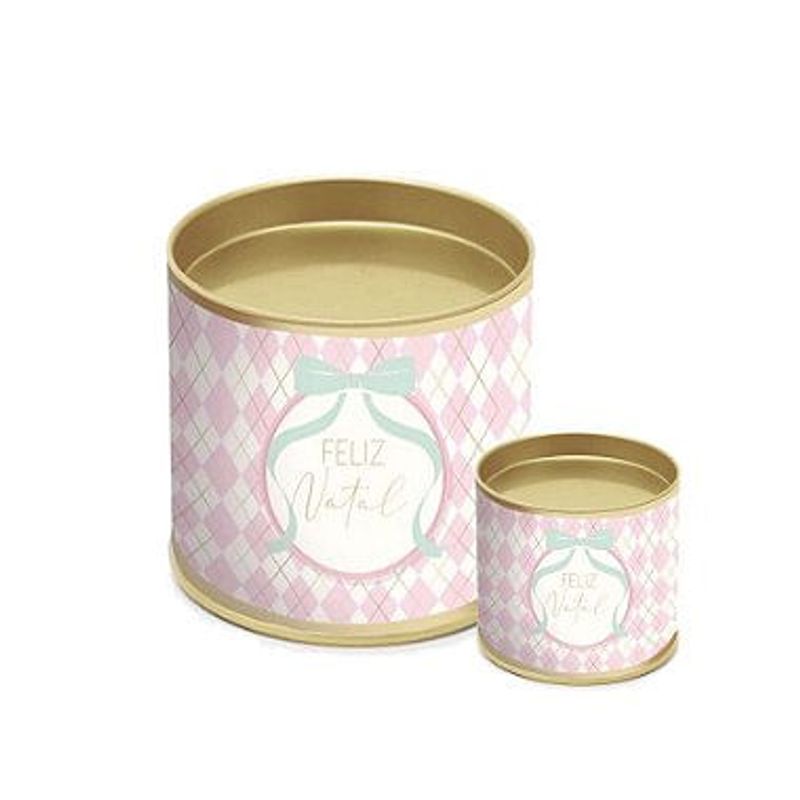 Lata para Panetone Hot Stamping Candy Feliz Natal - Rosa - 01 Unidade - Cromus