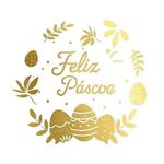 Adesivo "Feliz Páscoa com Ovos" - Ref.2066 - Hot Stamping - Dourado - 50 unidades - Stickr