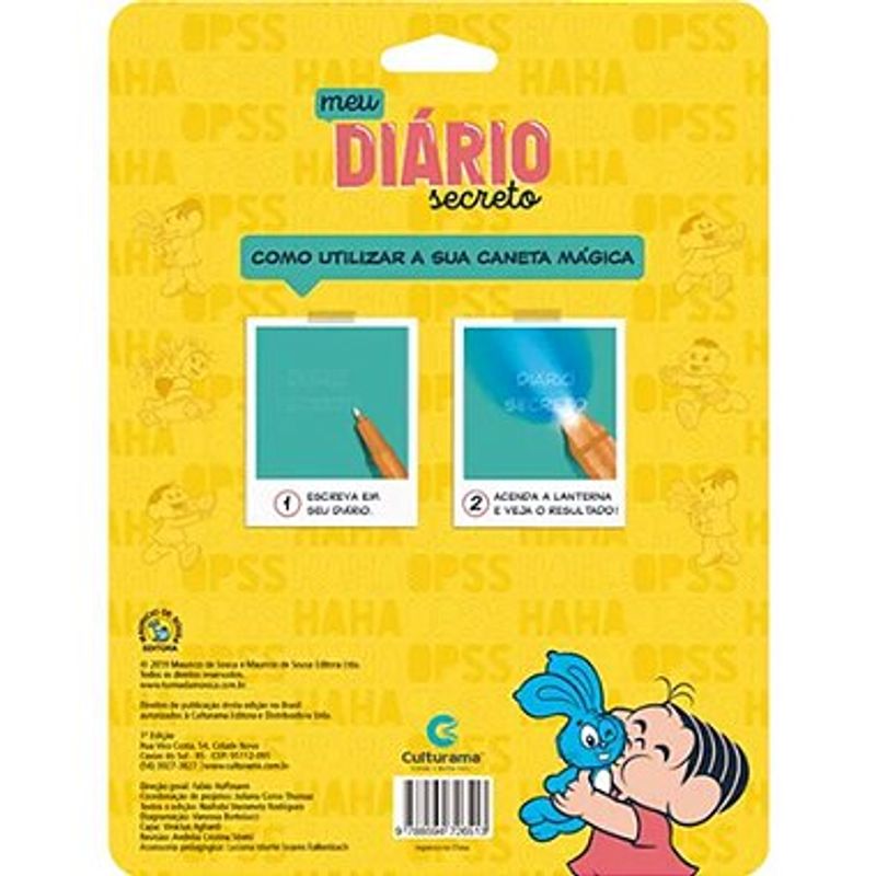 Meu Diário Secreto com Caneta Mágica - Turma Da Monica - 01 UN - Culturama