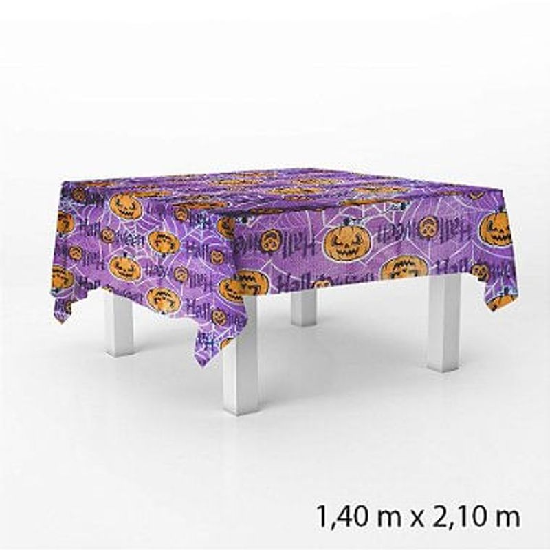 Toalha de Mesa em TNT - Halloween Teias e Abóbora - Roxa - 140 x 220 cm - 1 unidade - Best Fest