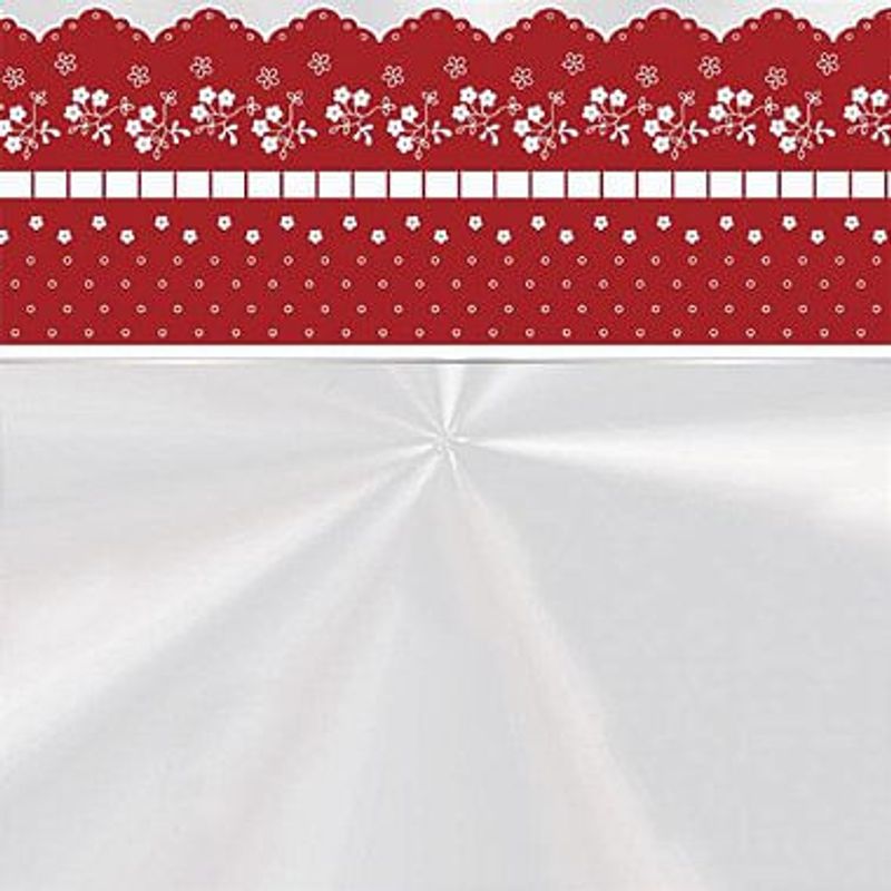 Saco 60x90 cm Transparente P/Cesta - Bordado Inglês Vermelho Barrado  - 25 unidades - Cromus Atacado