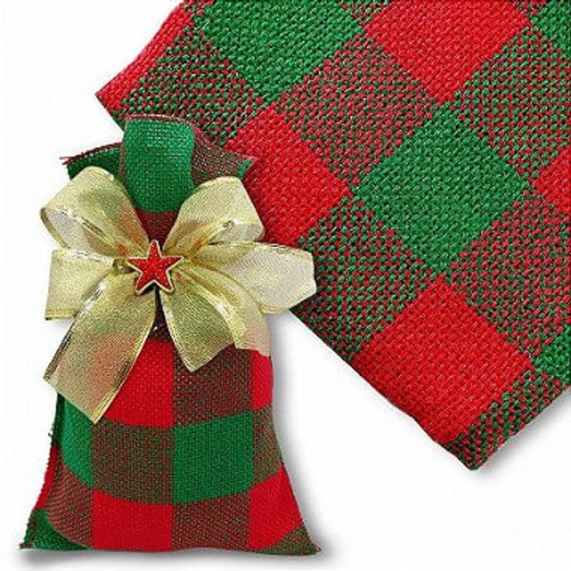 Saco Juta - 30Cmx45cm - Xadrez Vermelho/Verde - 1 unidade - Halley Fitas