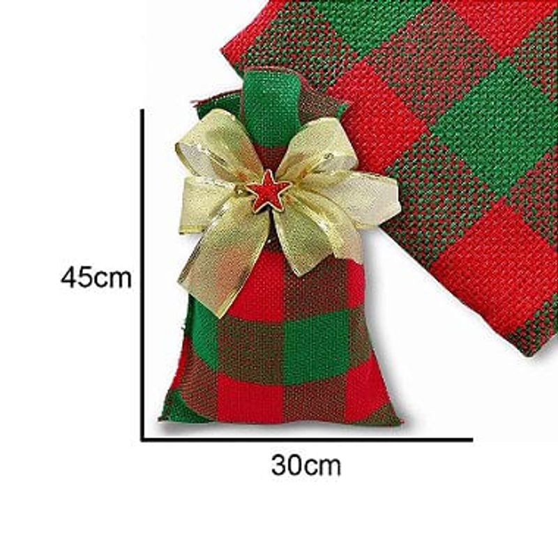 Saco Juta - 30Cmx45cm - Xadrez Vermelho/Verde - 1 unidade - Halley Fitas