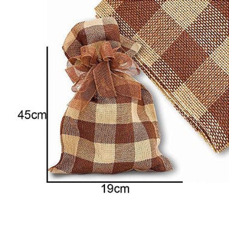 Saco Juta - 19Cmx45cm - Xadrez Natural/Marrom - 1 unidade - Halley Fitas