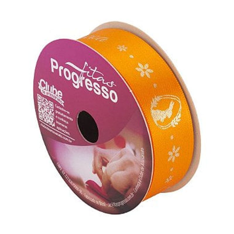 Fita de Cetim  22mm x 10m - Feliz Páscoa - Laranja ECF005H Cor 902 - 1 unidade - Fitas Progresso