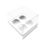 Caixa Mini Cupcake com Tampa Transparente 4 Cavidades (11cm x 11cm x 8,5cm) Branca 10 unidades Assk  Confeitaria