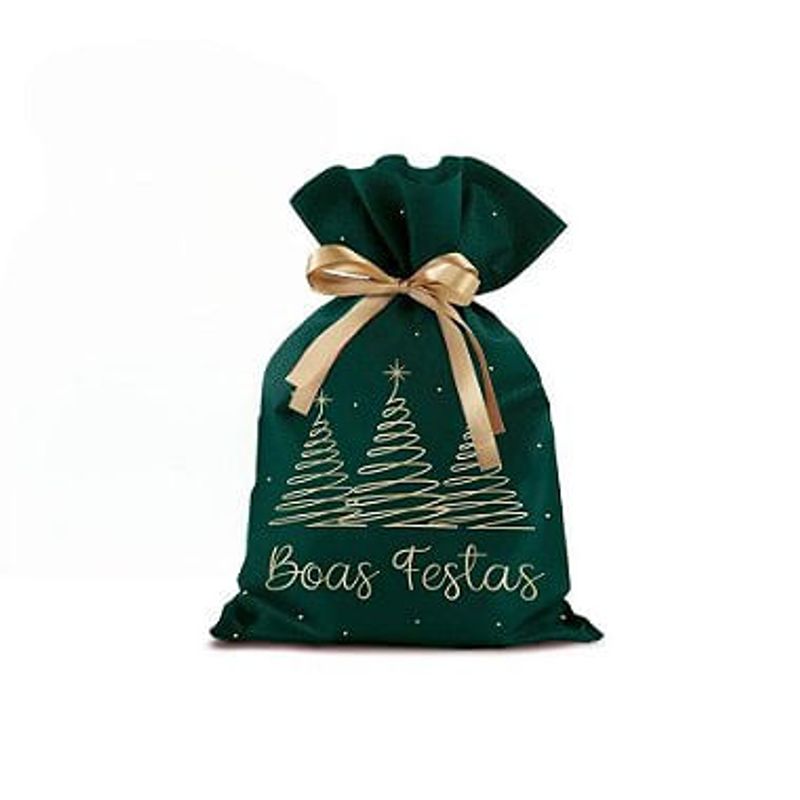 Saco TNT para Presente de Natal - Boas Festas - Verde - 1 unidade - Cromus
