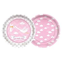 Prato Papel Redondo 18 Cm Festa Festa Cha de Bebe Menina 12 Unidades - Regina - magazine 25 Festas