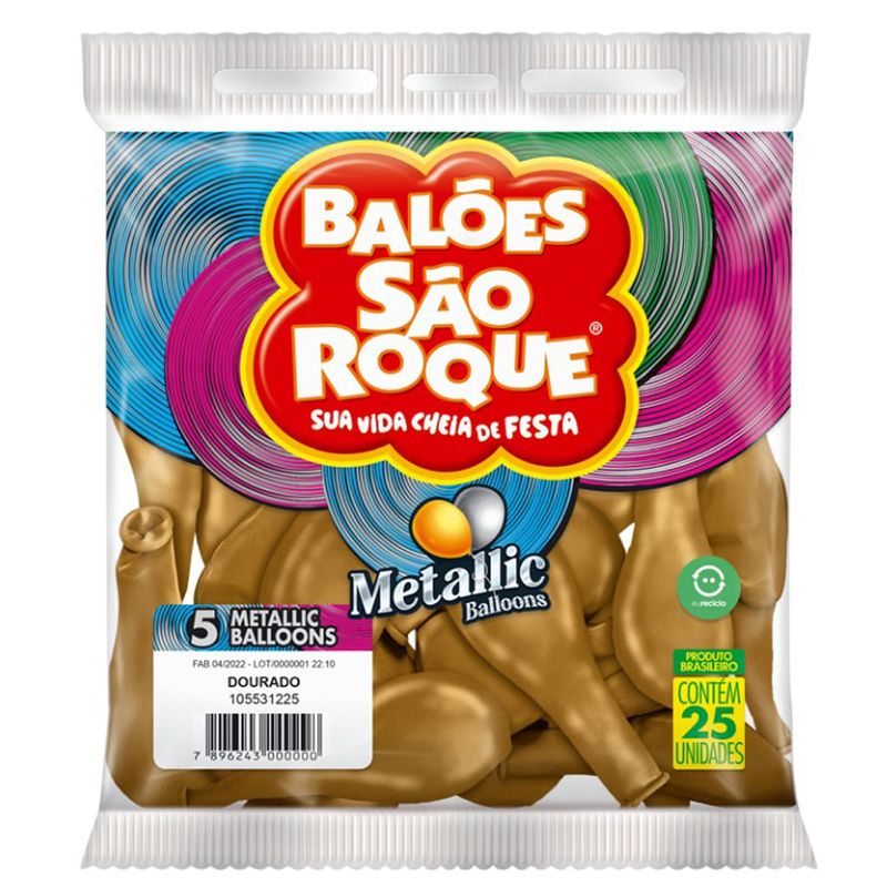 Balão Metalizado Dourado Tamanho 5 c/25 - São Roque