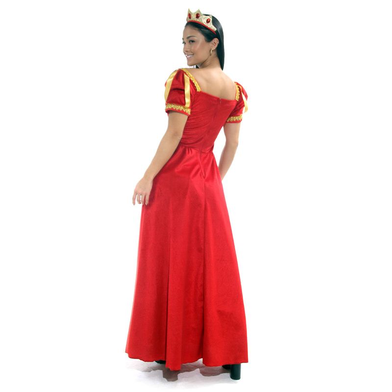 Fantasia de Rainha Vestido Adulto de Veludo Vermelho e Coroa
 M