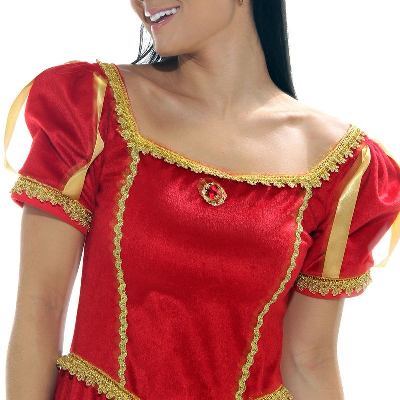 Fantasia de Rainha Vestido Adulto de Veludo Vermelho e Coroa
 M