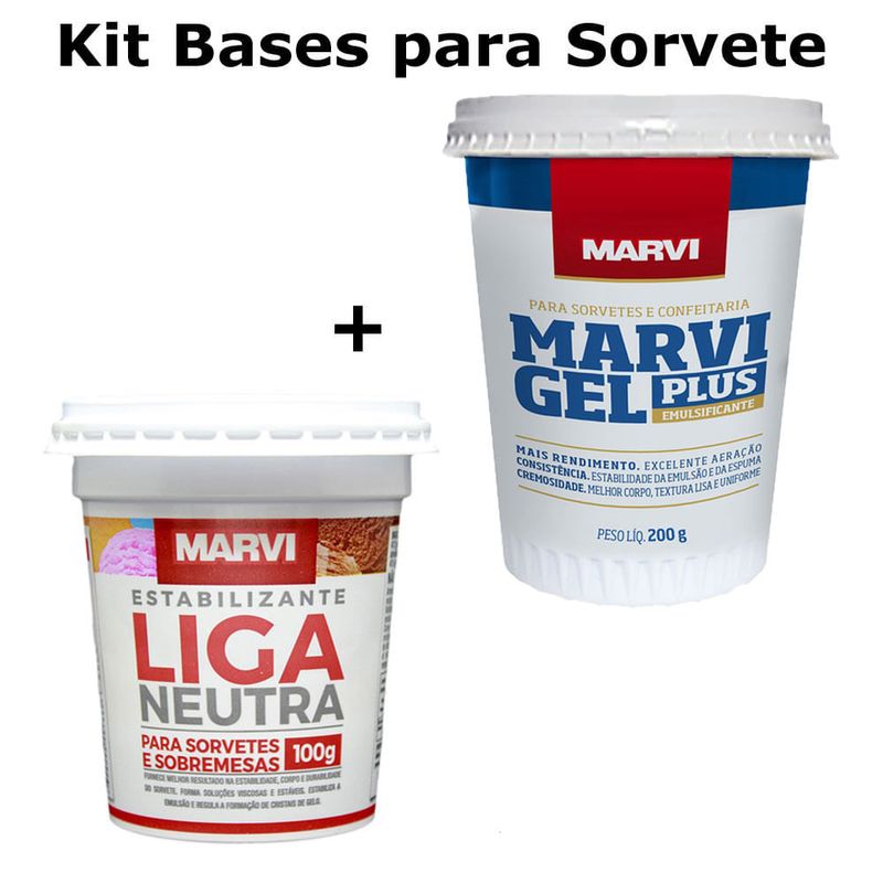 Kit Bases para Sorvete Emulsificante 200g + Liga Neutra 100g - Marvi