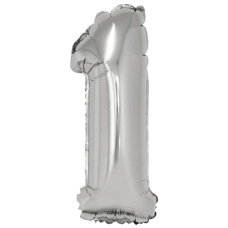 Balão Número 1 Prateado - Silver Plastic - 1 Un