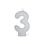 Vela Prateada Glitter 3 - Silver Plastic - 1 Un