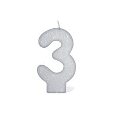 Vela Prateada Glitter 3 - Silver Plastic - 1 Un