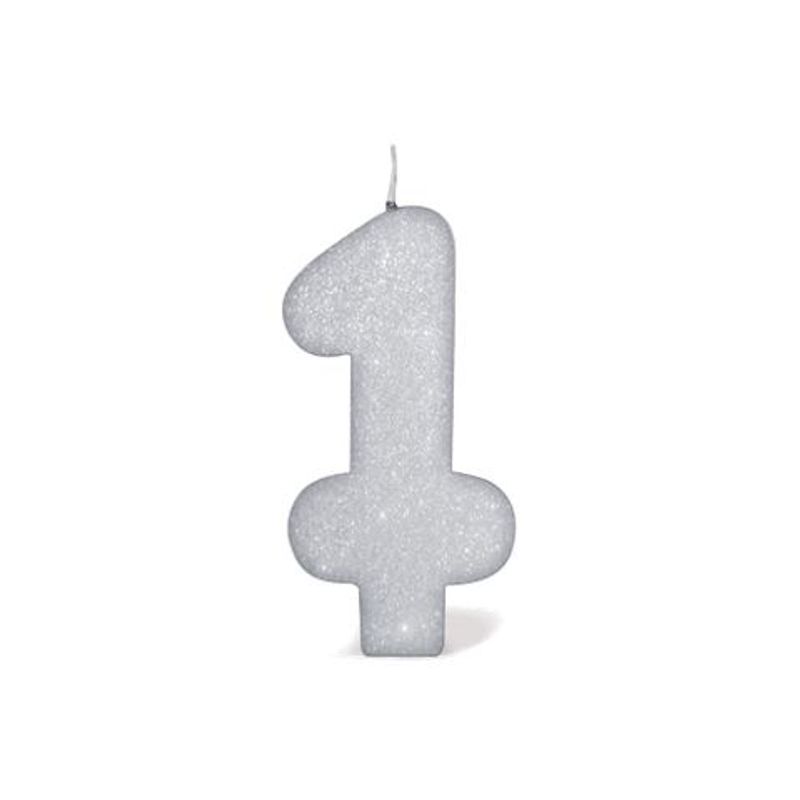 Vela Prateada Glitter 1 - Silver Plastic - 1 Un