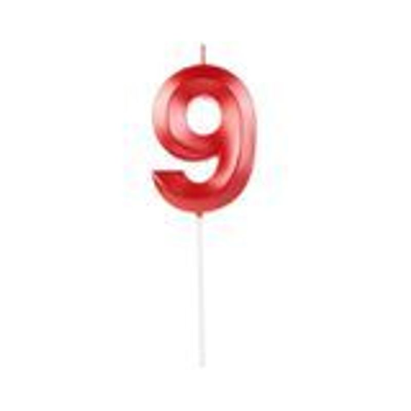 Vela Design Vermelha Perolizada Número 9 - Silver Plastic - 1Un