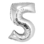 Balão Met. 34" Prateado Número 5 - Silver Plastic - 1 un