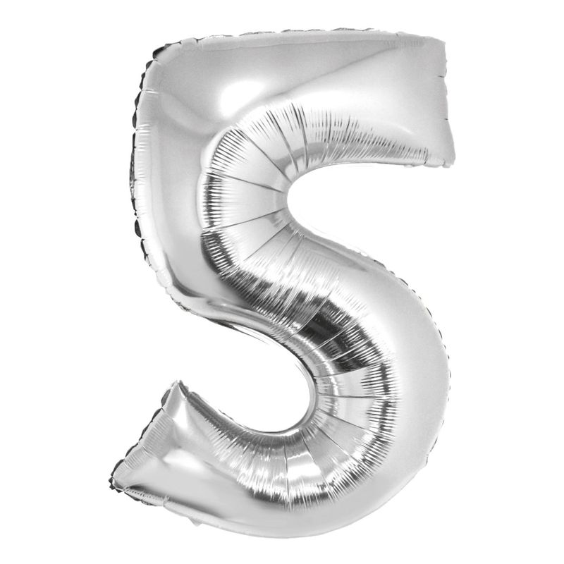 Balão Met. 34" Prateado Número 5 - Silver Plastic - 1 un
