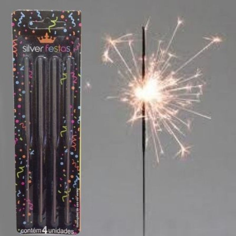 Vela Sparkles 60 cm - Silver Plastic - 4 Un