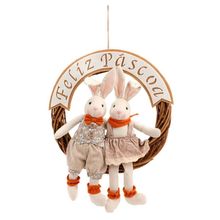 Guirlanda Decorativa Com Coelhos Feliz Páscoa Marrom e Bege e Laranja (Mascavo) - 1 Un