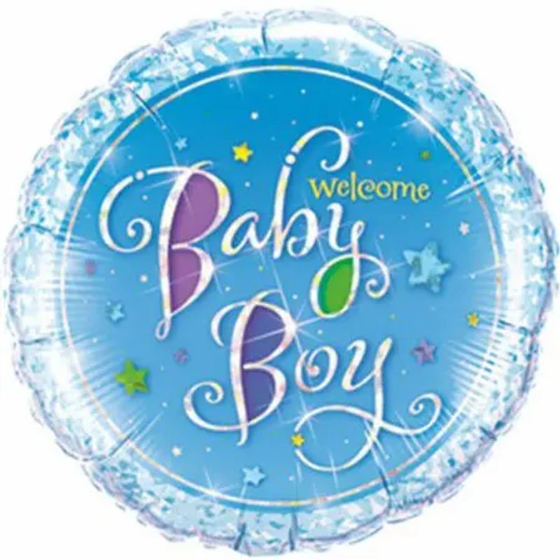 Balão Qualatex 09" - Redondo Hol Solto - Welcome Baby Boy-Estrelas - 1 Un