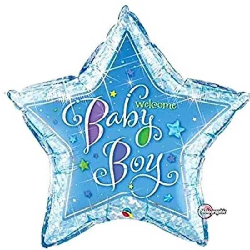 Balão Qualatex 36" - Estrela Hol - Welcome Baby Boy-Estrelas - 1 Un