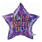 Balão Qualatex 36" - Estrela Hol - Birthday-Tipografia Roxa - 1 Un